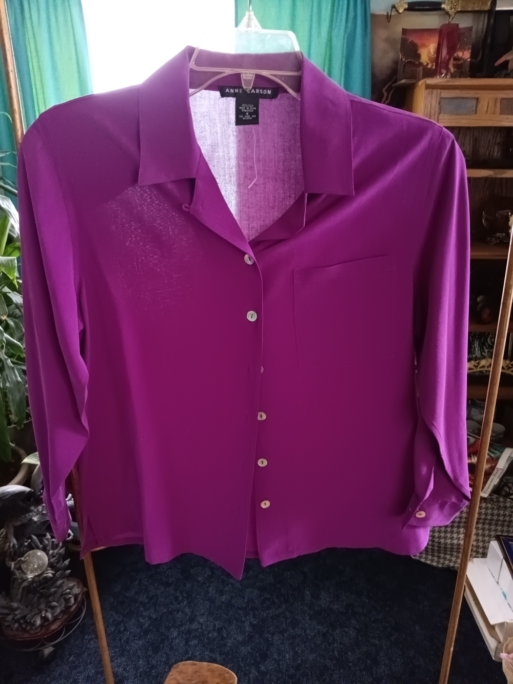 Anne Carson Women's Magenta Button-Down Blouse